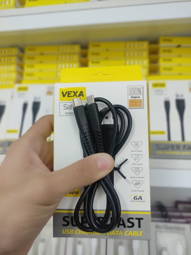 کابل شارژ دو سر تایپ سی 65 وات مدل کارن برند وکسا VEXA اورجینال